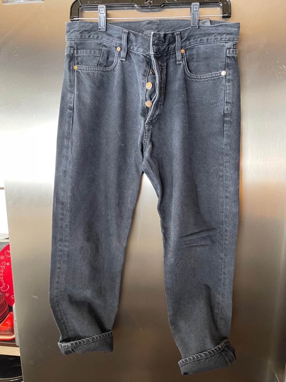 Broke in soft black denim boyfriend jeans